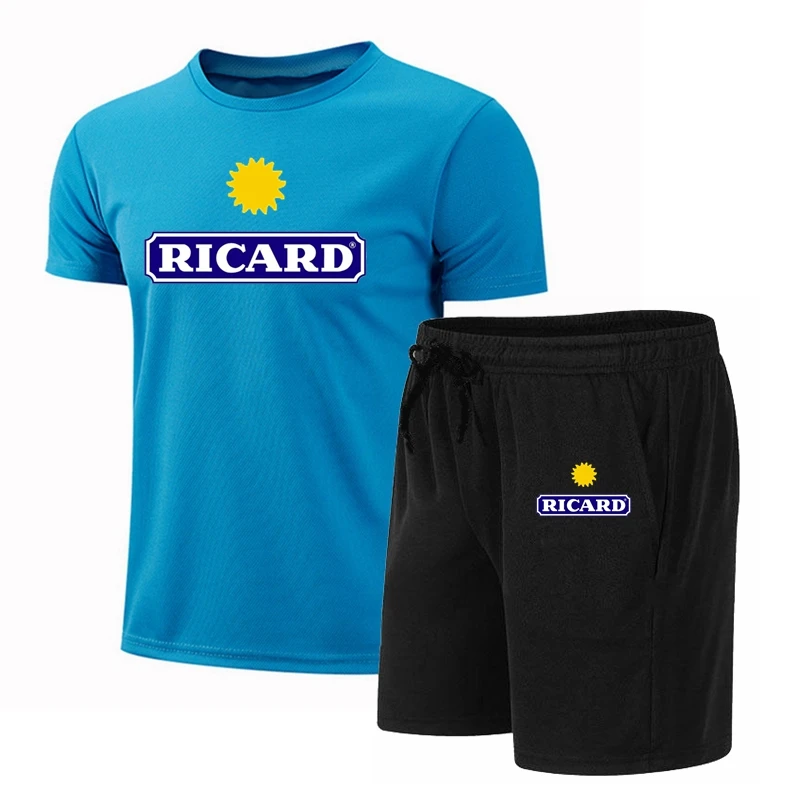 Summer Men's Sportswear Ricard Fitness Suit Running Clothes Casual T-shirt + Shorts Sets Breathable 2 Piece Jogging Tracksuit images - 6