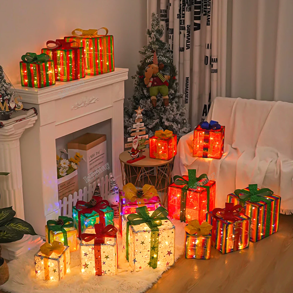 

Рождество, Новый Год, день рождения, креативная Подарочная коробка, стандартная упаковка со светодиодным красным бантом, украшение для фестиваля, аксессуары для украшения