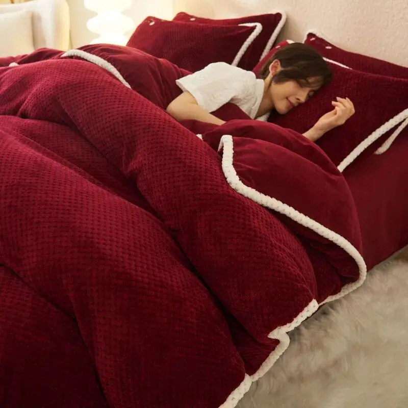 

ZENGIA Winter Thickening Warm Short Plush Quilt Cover Extra Large Double Large Double-Sided Coral Quilt Cover/Pillowcase