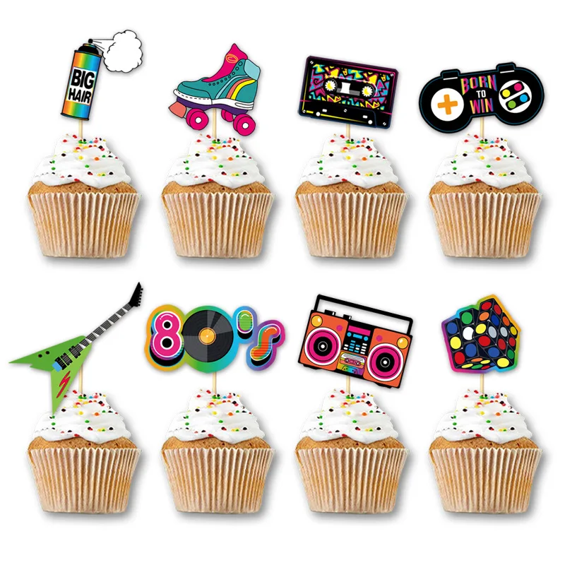 

12pcs Hip Hop Music Cupcake Topper For 80‘s 90’s Party Decorations Hip Hop Dessert Decor Adult Birthday Party Supplies