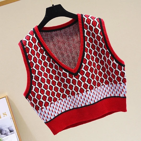 

Новинка 2022, классический короткий вязаный весенний свитер без рукавов с V-образным вырезом, жилет, Свободная безрукавка, одежда, Женский Топ,...