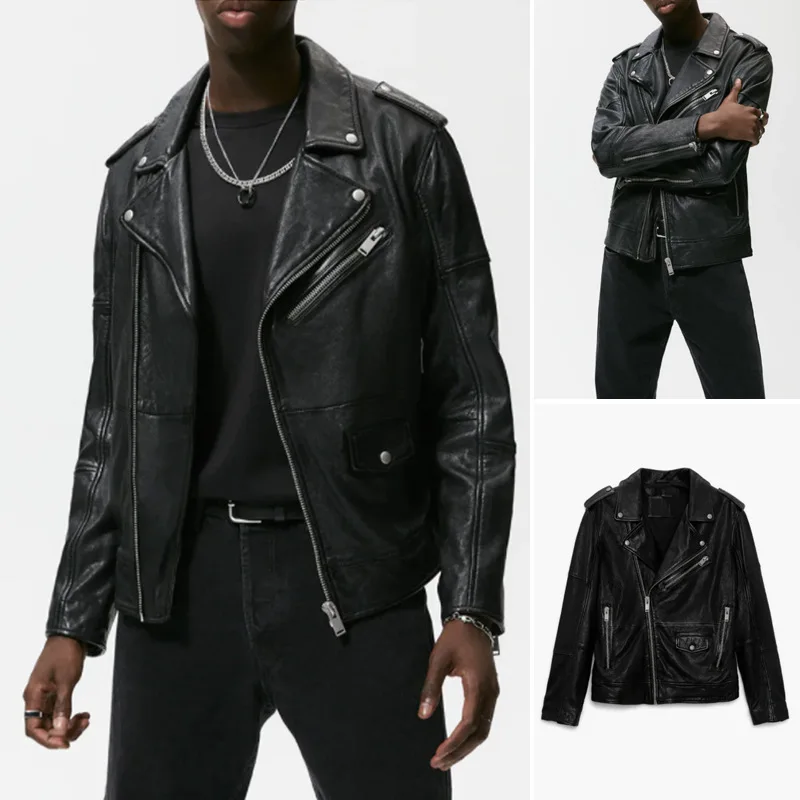 

21 Autumn and Winter New Men's Wear Autumn and Winter Retro Motorcycle Leather Jacket Coat Tide