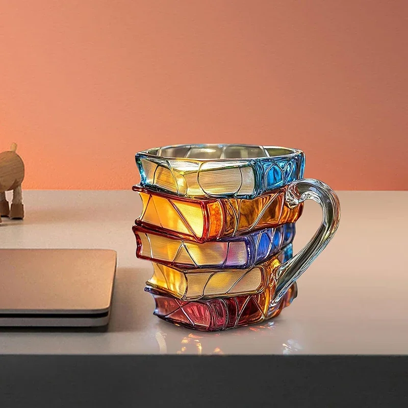 Фото Окрашенная книжная кружка, новинка, 3d расписные книги, кофейная кружка, уникальные красочные книги из смолы, стек, коллекция кофейных чашек №4
