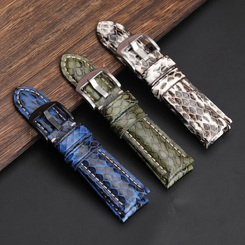 Handmade snakeskin Watchband 20MM 22MM 24MM Black White Green Blue Leather Strap Men's Snakeskin Watch Strap