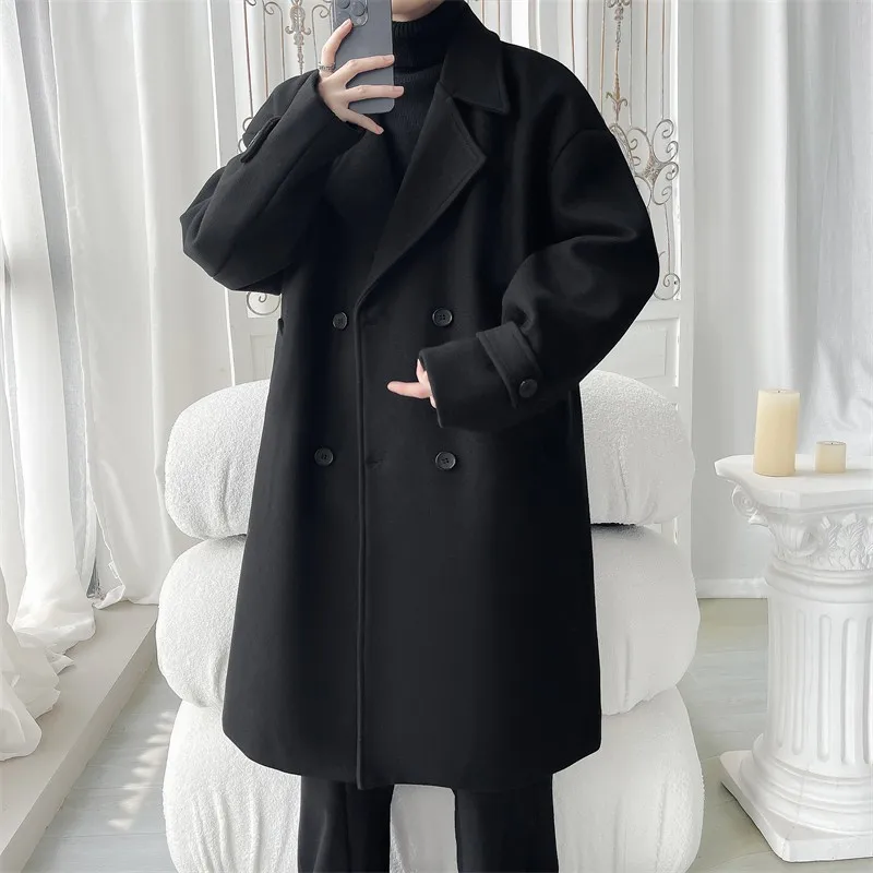 Двубортное длинное зимнее мужское пальто особенно мужские длинные теплые