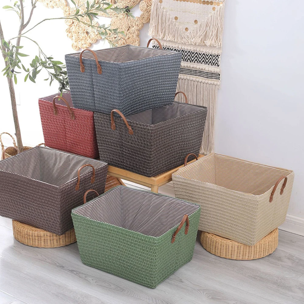

Nordic Sundries Storage Boxes Clothes Laundry Basket with Handle Solid Color Woven Toys Storage Baskets Snacks Books Organizer