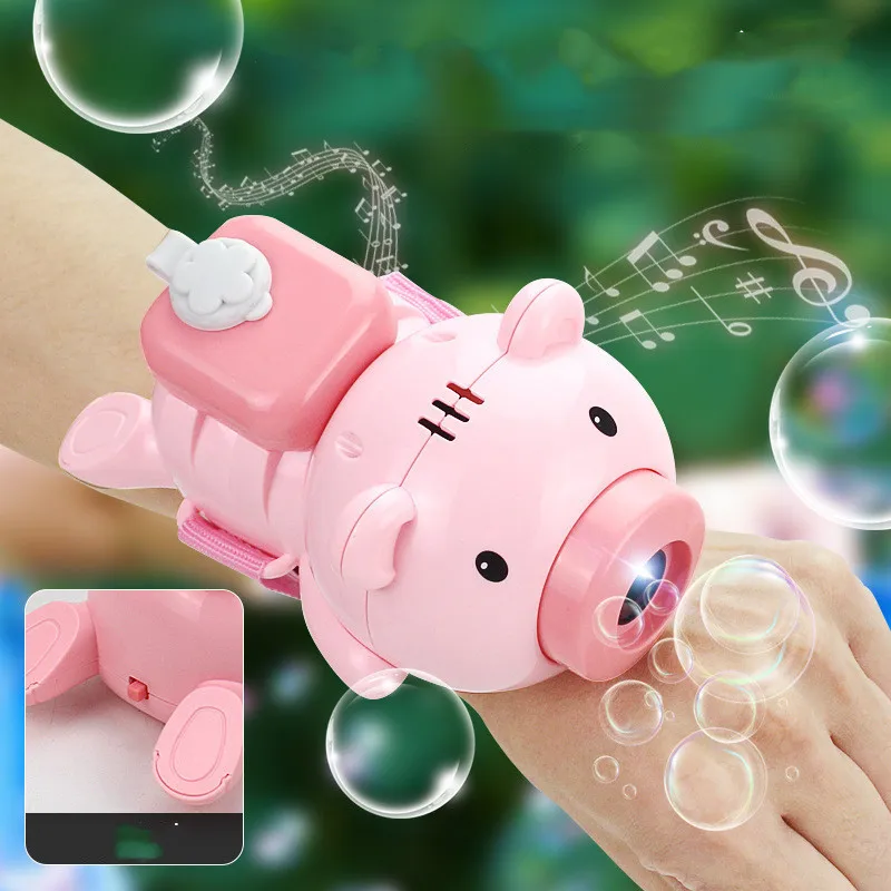 

New Watch Pig Bubble Machine Gift Toy Automatic Blowing Bubble Camera Electric Toy Lighting Music Bubble Gun Kids Toys
