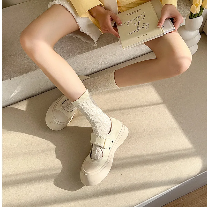 3PCS Simple New Spring Autumn Lolita White Socks Set for Women Fashion Jk 3d Fried Dough Twists Socks Korean Japanese Style
