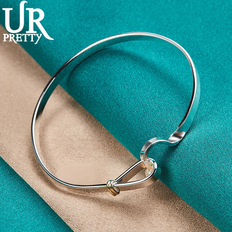 

URPRETTY 925 Sterling Silver Exquisite Knot Buckle Bangle Bracelet For Women Wedding Engagement Party Jewelry