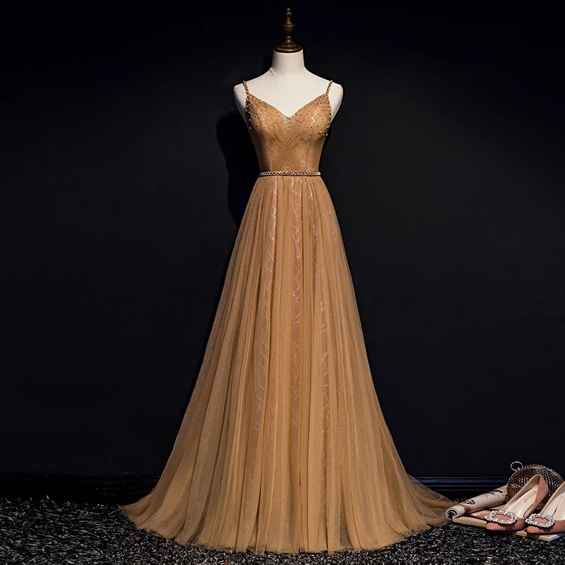 

V-neck Evening Dress Robe De Soiree High Quality Tulle Formal Party Dresses Long Vestido De Festa