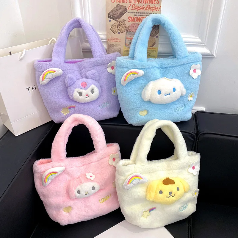 

Sanrio Cinnamoroll Plush Bag Kawaii Anime Handbags Kuromi My Melody Children Toys Shoulder Messenger Cosmetic Bag Girl Gifts