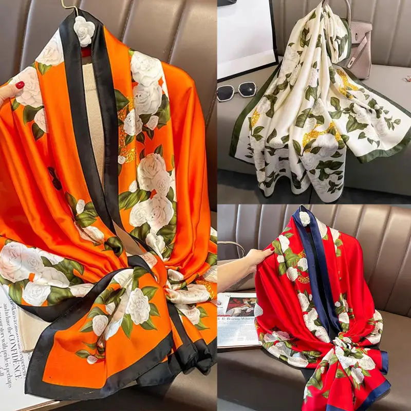 Шарфы женские шарф-хиджаб с цветочным принтом Femme шали платок универсальная шаль