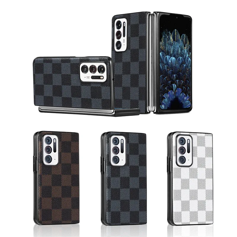 2022 business fashion grid pattern case for oppo find n leatherpc phone protective cover coque for oppo findn peum00 free global shipping