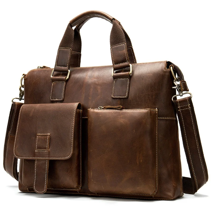 Luxury Vintage Man Bags Cow Leather Shoulder Bag For Men Business Messenger Male Fashion Casual Handbag Big Capacity 39*30*9cm