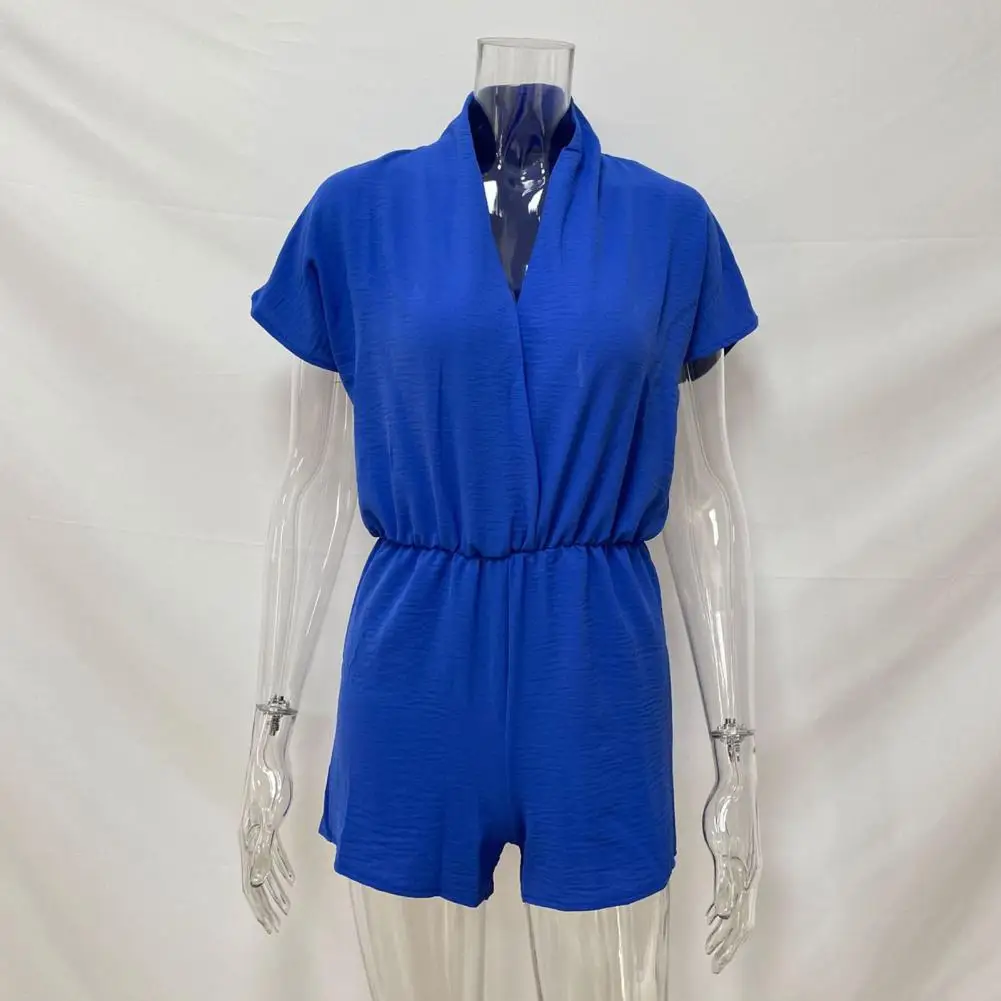 

Firm Stitching Short Sleeves Stretchy Waist Wide Leg Summer Romper Daily Clothes