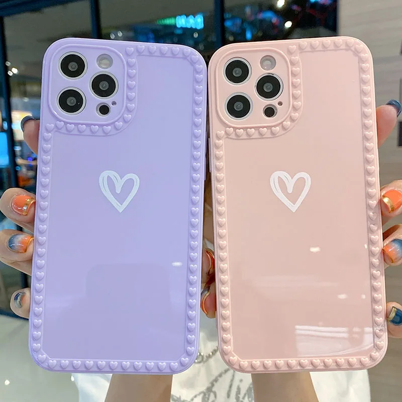 

Love Heart Silicone Phone Case For iphone 11 12 Pro Max Xr Xs Max 7 8 6 6S Plus X 7Plus SE2020 Cute Sweet girls Back Cover Shell