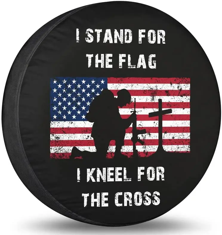 

Spare Wheel Tire Cover RV SUV Stand for The Flag Kneel for The Cross Patriotic Military Spare Tire Cover Wheel Protectors Weathe