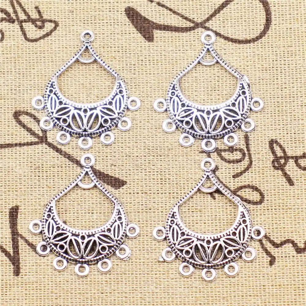 

5 Pieces Antique Silver Color Water Drop Shape Earring Connector Jewelri Make Handmade Kids 34X30Mm