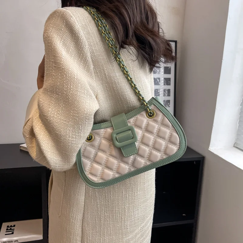 Popular Women's Chain Underarm Bags New Fashion Diamond Lattice Shoulder Messenger Bag Portable  Simple Retro Crossbody Storage