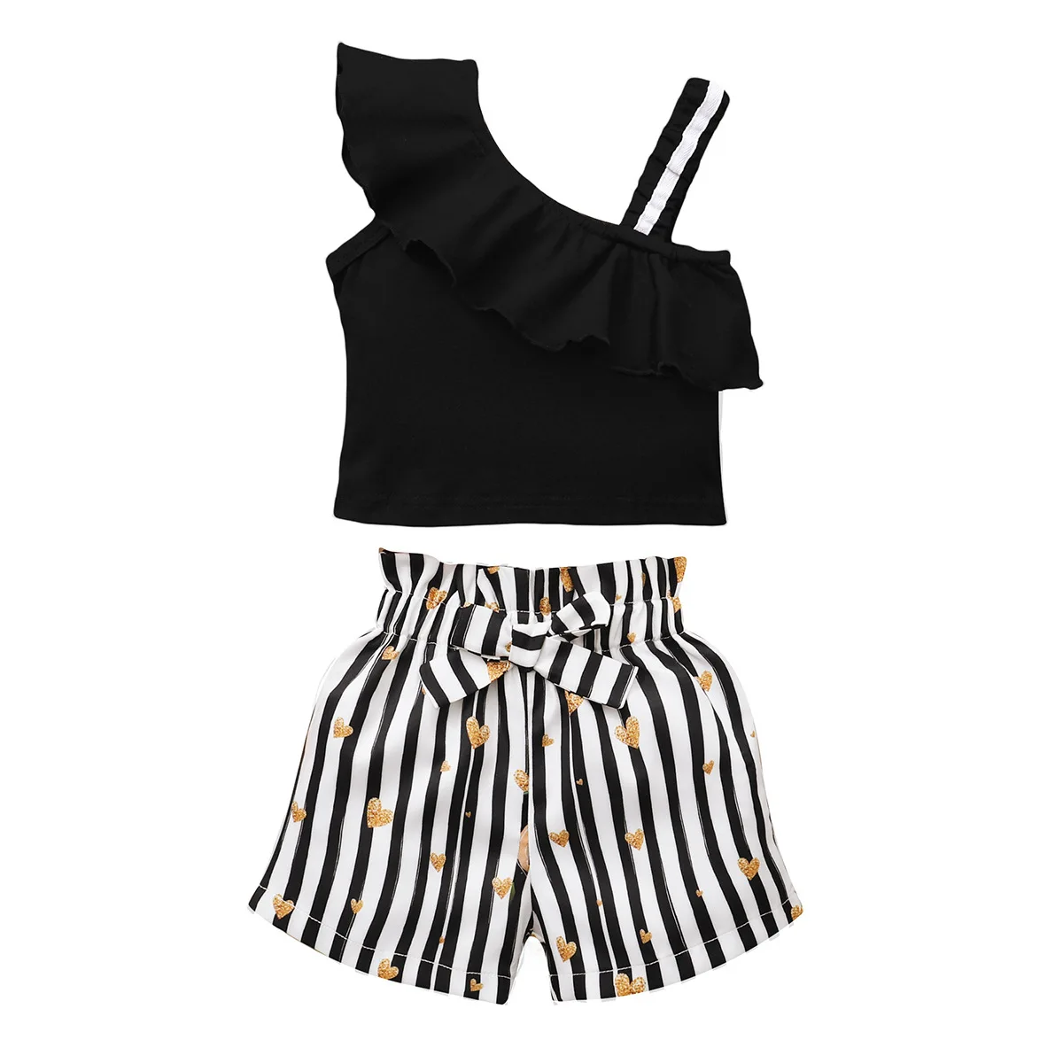 

2022 Summer New Top + Striped Shorts Fashion Girl Set Children Clothes Kid Clothes Girl For 2-5 Years