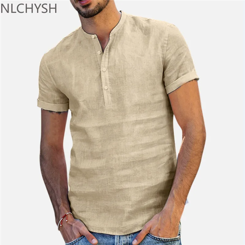 

Men Short Sleeve Linen ShirtsBreathable Men's Baggy Casual Shirts Slim Fit Solid Cotton Shirts Mens Pullover Tops Blouse 2022