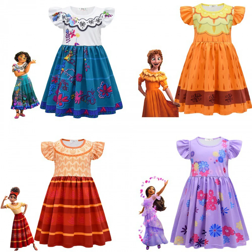 

Encanto Costume Disguise Flower Girls Birthday Party Mirabel Isabela Pepa Dolores Luisa Princess Charm Kids Midi Dress Up