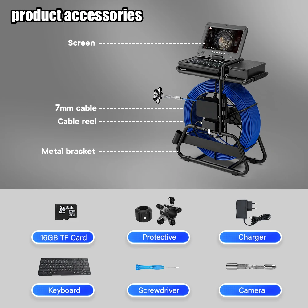 Камера для обследования канализационной трубы 100 м 10-дюймовый экран IPS 1080P и