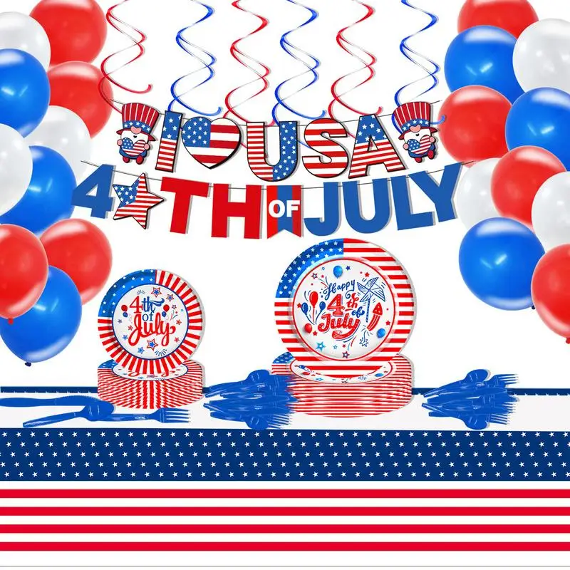 

4th Of July Patriotic Party Supplies Independence Day Themed Tableware Decorations National Day Party Decor Supplies With