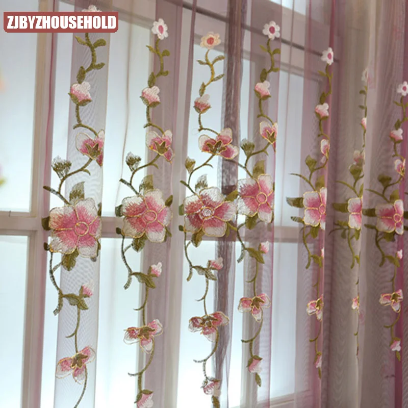 Фиолетовые пионы вышитые флокирующие кружева оконные экраны вуаль европейские