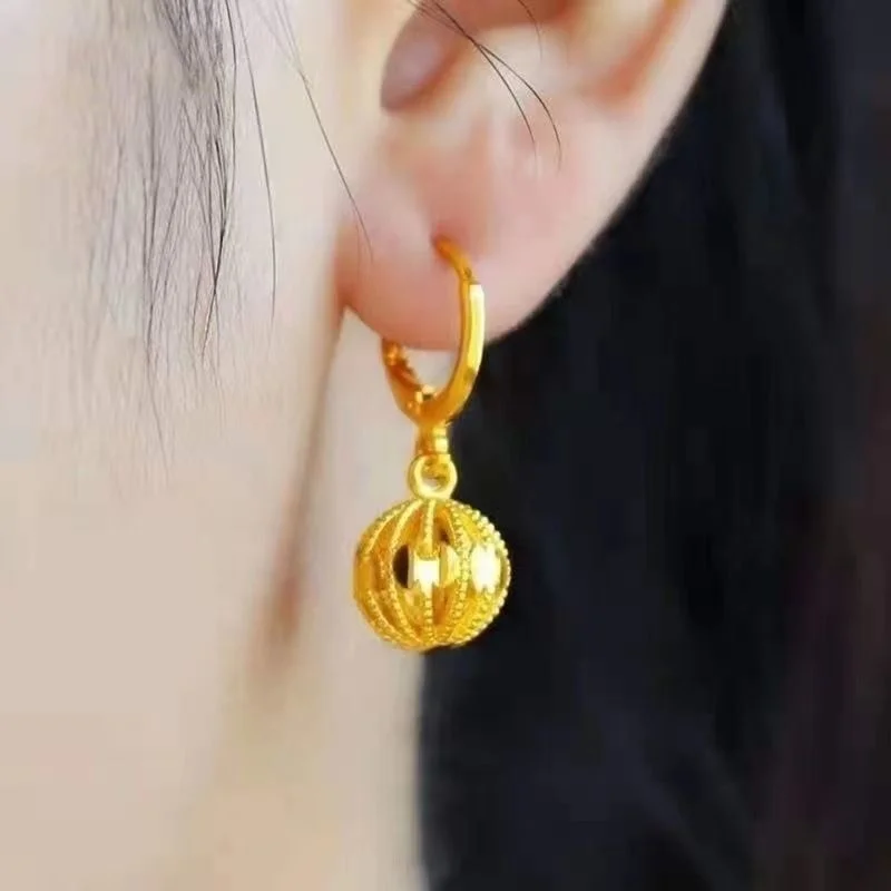 

Гонконгские беспошлинные серьги-капли из 100% настоящего золота 24k, женские маленькие серьги-капельки, Подарочные бусины для транспортировки