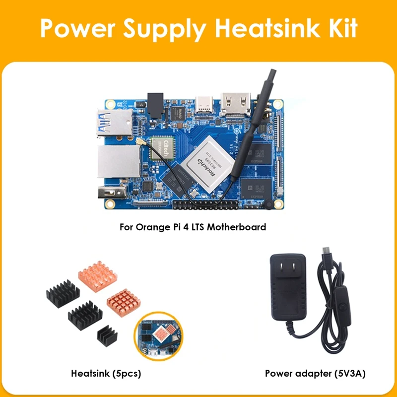 

For Orange Pi 4 LTS Development Board RK3399 Chip Motherboard 4G Memory 16G EMMC With Heat Sink+Power Adapter