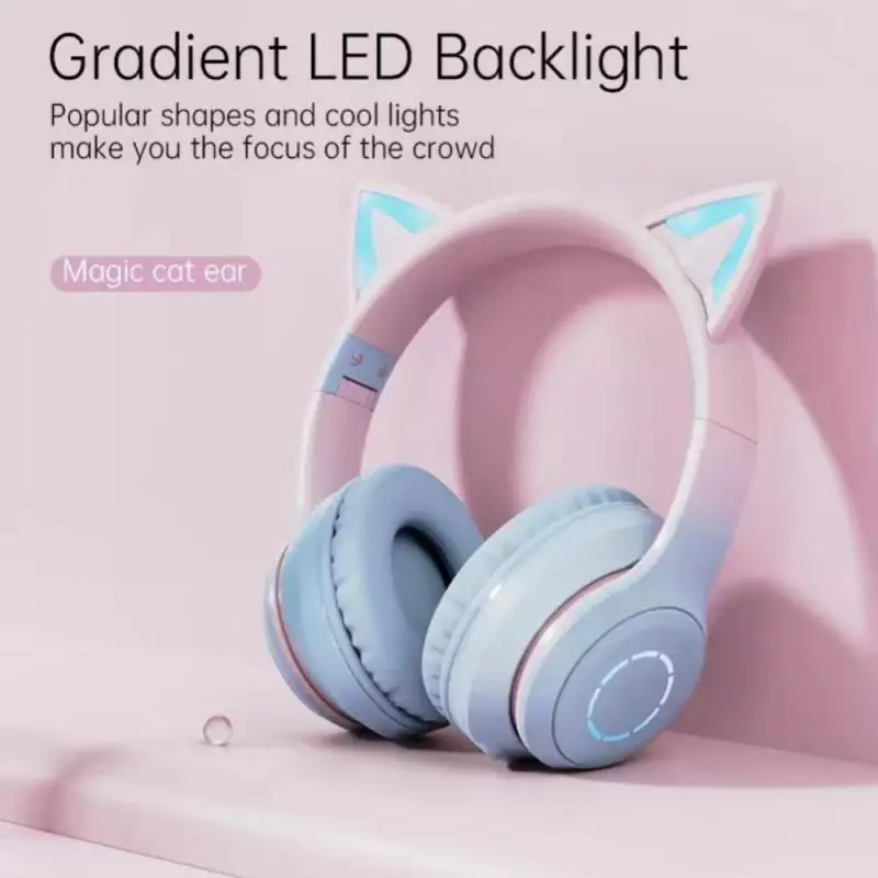 

BT029C Foldable Gaming Headset Luminous Cat Ears Head-mounted Type Wireless Blue-tooth Headphones Detachable Microphone