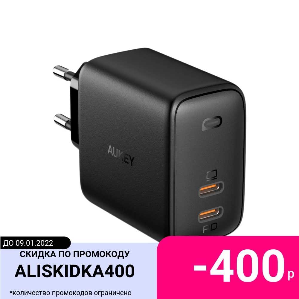 Сетевое зарядное устройство Aukey Omnia Duo PD 65W 2xUSB-C PA-B4 (Black) | Электроника