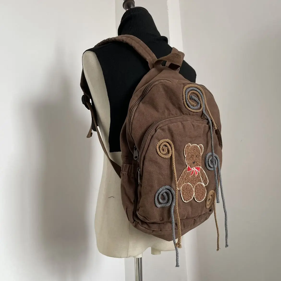 Винтажный рюкзак JIAERDI с изображением медведя Женский Повседневный холщовый