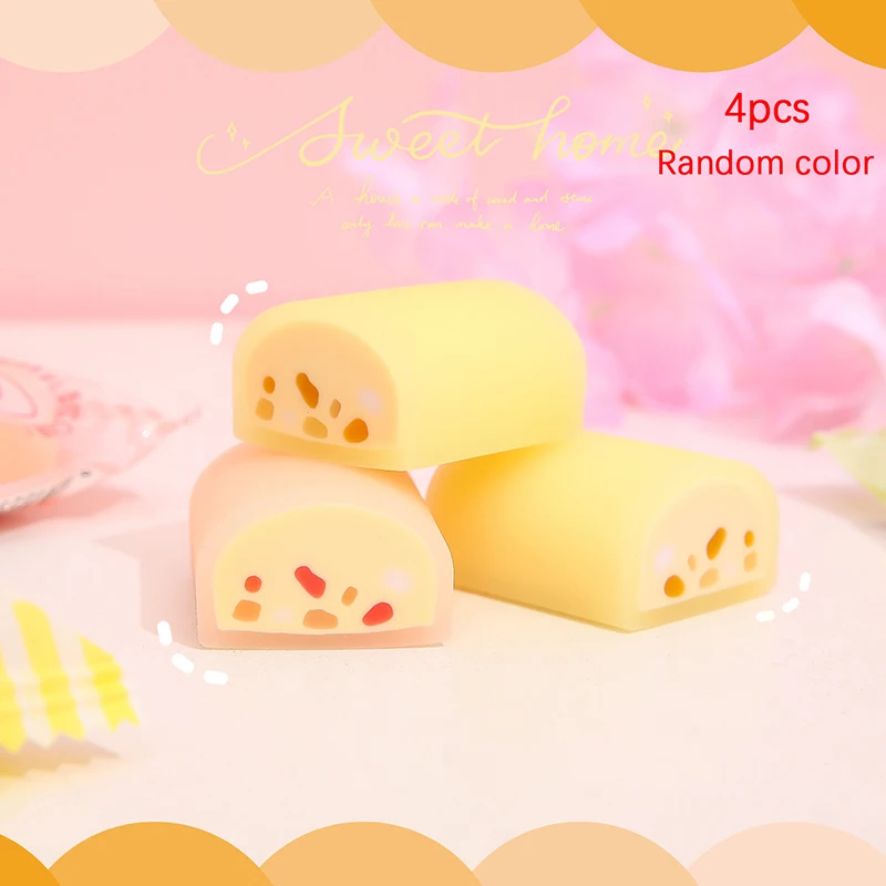 

4Pcs Creative Cartoon Rubber Eraser Cute Cheese Candy Eraser For Kids Novelty Stationery Kid Gift Toy