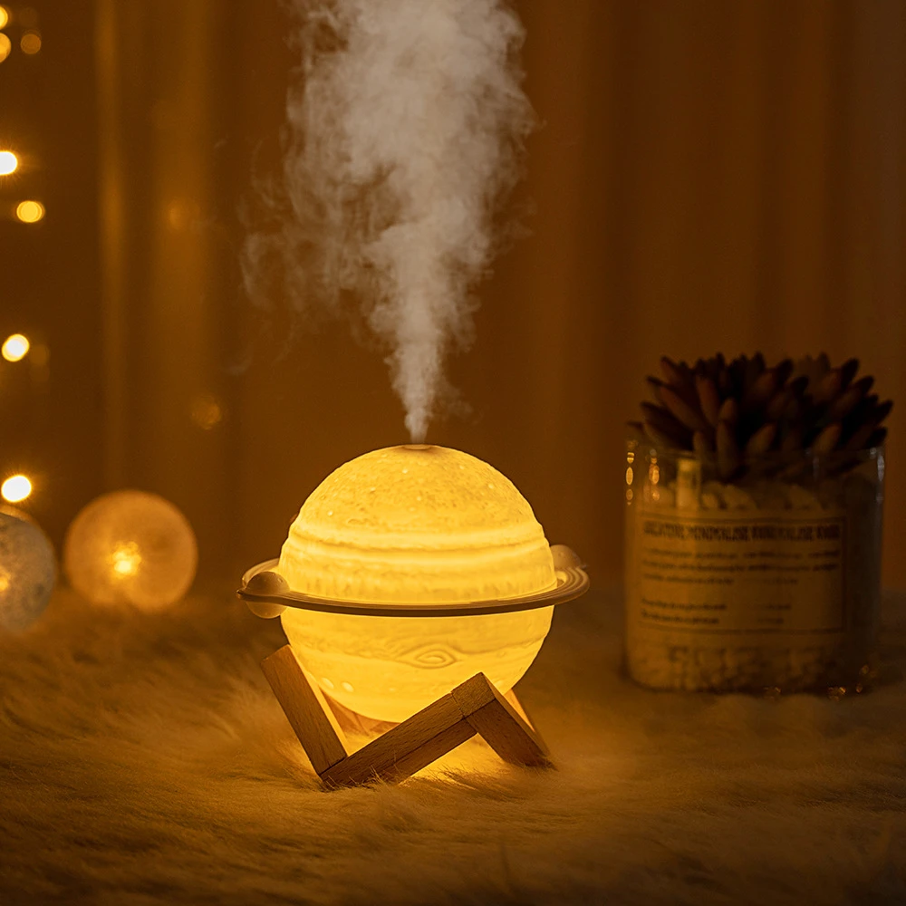 3D Jupiter Lamp Humidifier 3-Color Small Night Light Children'S Bedroom Decoration Table Lamp Led Atmosphere Lamp Large Fog Volu