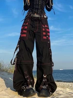 gothic wide leg pants punk style oversized high waist y2k aesthetic cargo pants harajuku streetwear basic women trousers