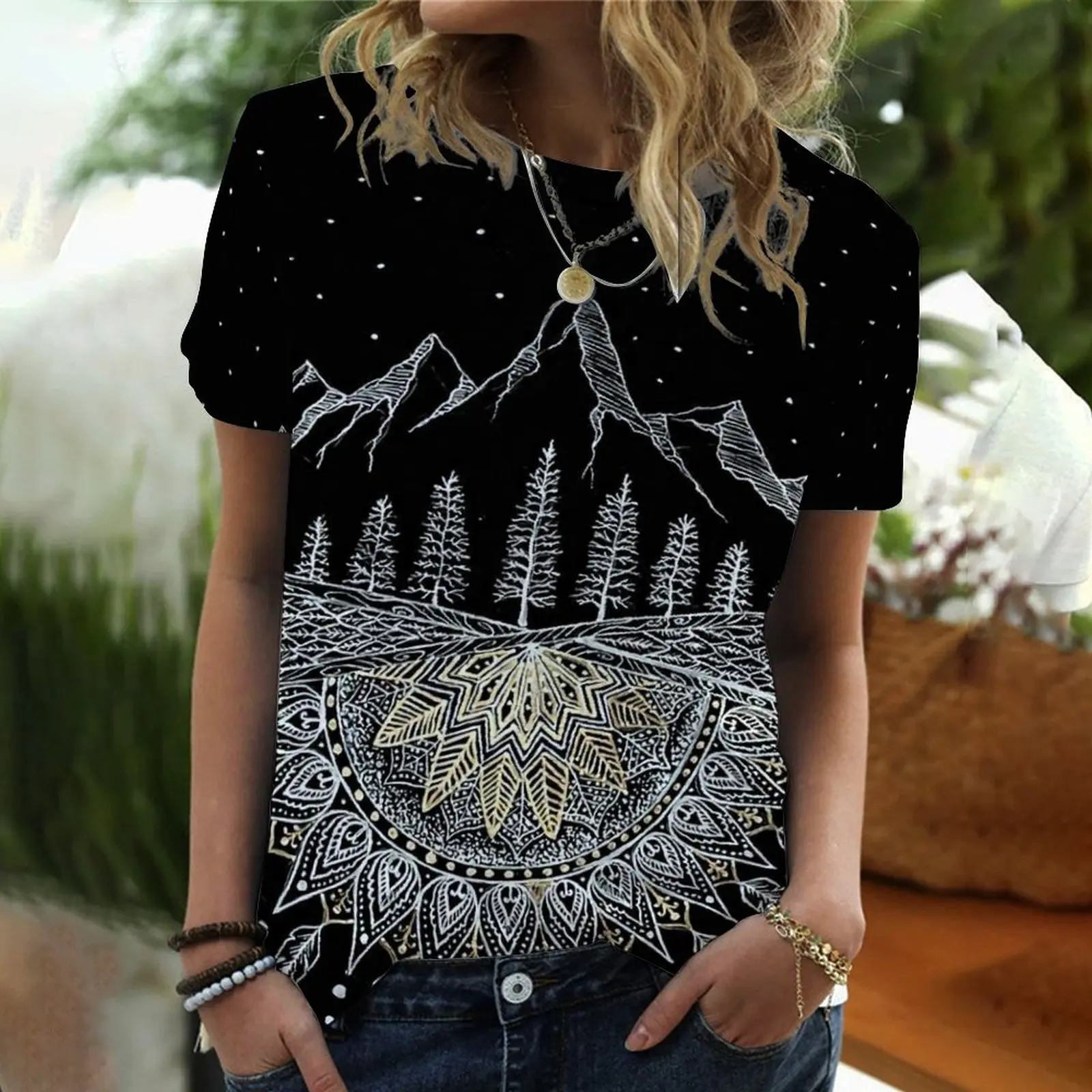 

Лето 2022, новинка, футболка с круглым вырезом и короткими рукавами и 3D-принтом Солнца и Луны, женская одежда большого размера