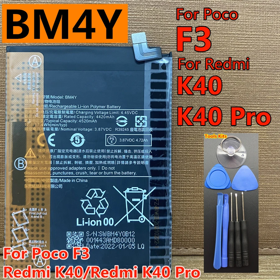 

100% New Original BM4Y 4520mAh High Quality Battery for Xiaomi Poco F3 ,for Redmi K40 Pro K40Pro Smart Phone