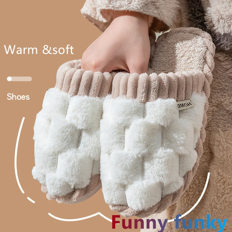 

Забавные Веселые хлопковые тапочки, Осень-зима, домашние теплые меховые Нескользящие шлепанцы с гибкой подошвой, плюшевые шлепанцы для пар,...