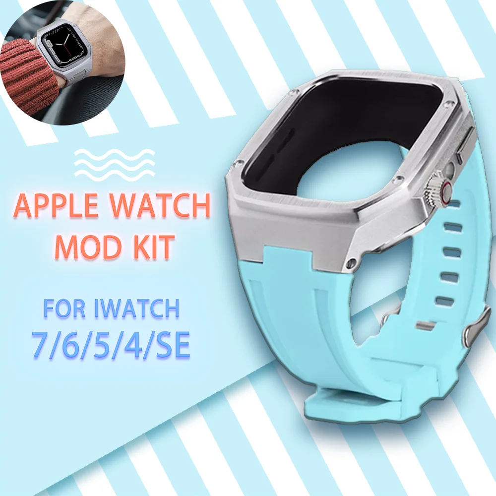 

Apple Watch 7 44MM 45MM Stainless Steel Strap Case Modification Kit for Iwatch Series 4 5 6 SE Silicone Watch Replacement Tape