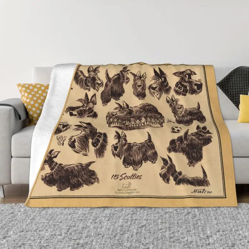 

Vintage Scottie Dog Blankets Warm Flannel Scottish Terrier Pet Throw Blanket for Bed Couch Bedspread