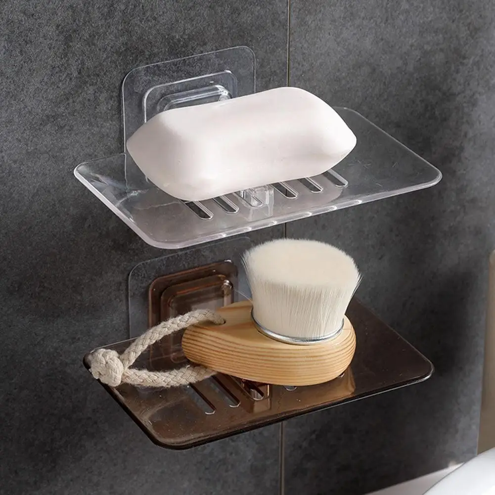 

1PC Soap Dish Case Plastic Holder Suction Cup Bathroom Tray Accessories Soap Box Dish Storage Plate Drain Soap Box Storage Rack