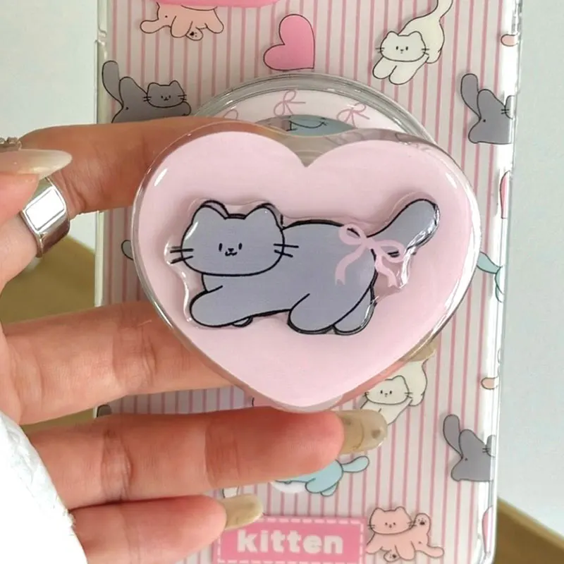 Мультяшный кот Love Heart Серый Розовый бантик для Magsafe Магнитные аксессуары