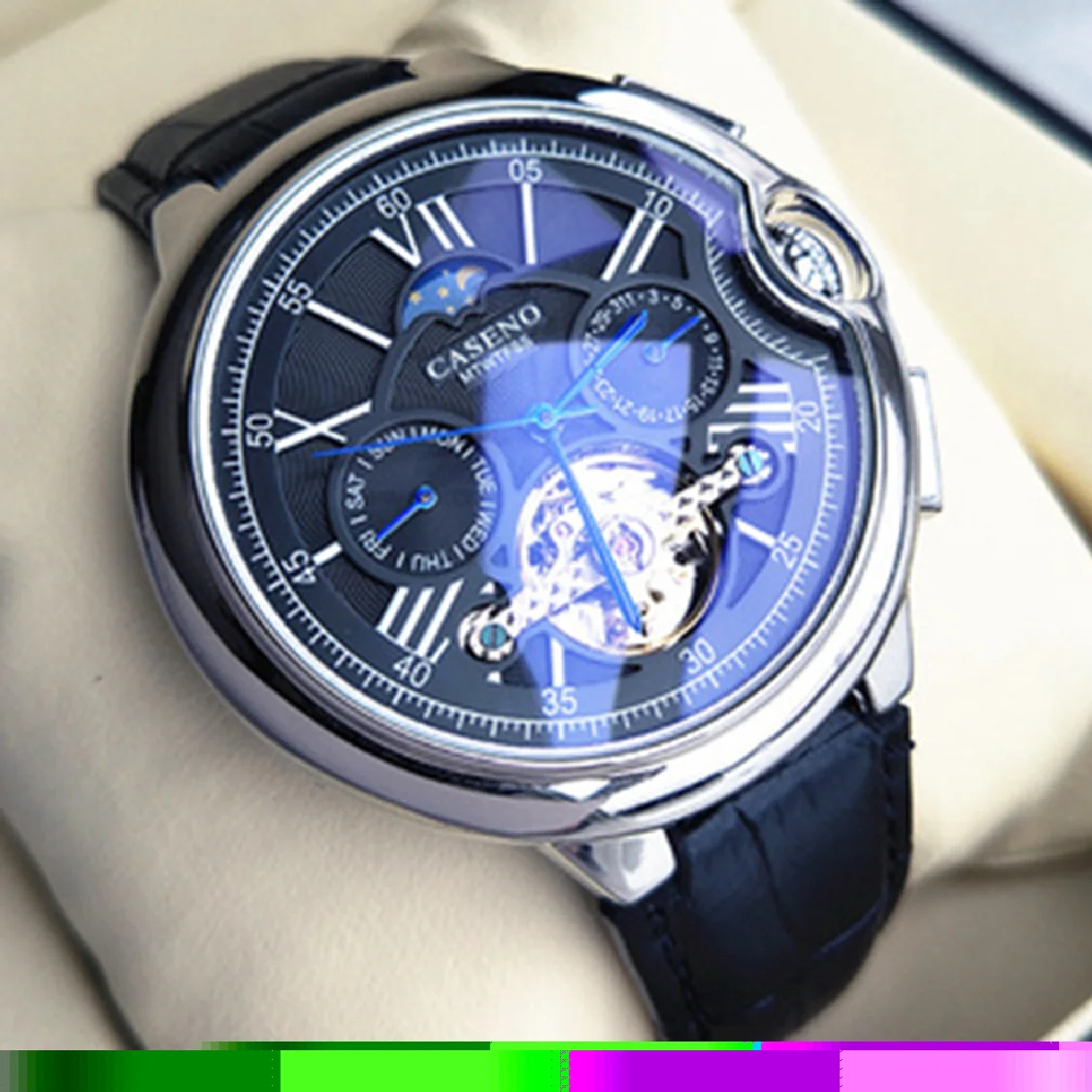 

Tourbillon Mens Watch Top Brand Luxury Belt Watch Men Automatic Mechanical Wristwatch Skeleton Sport Male Clocks relogio CASENO