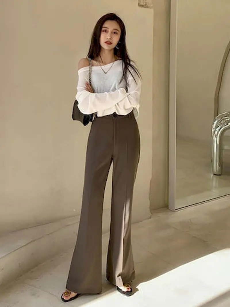 Брюки женские Костюмные с высокой талией повседневные облегающие брюки широкими