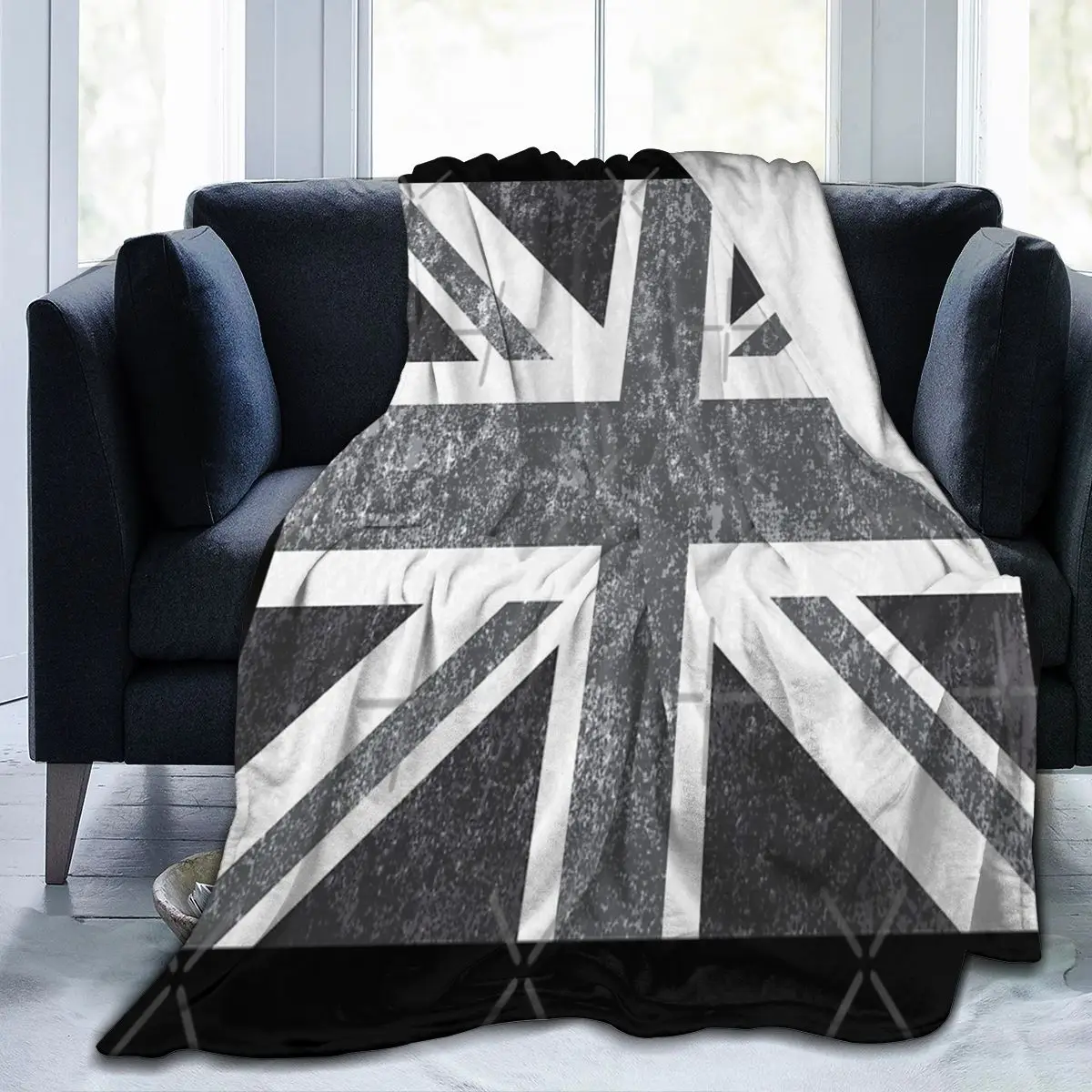 

Union Jack Vintage Grayscale Blanket, Facecloth Blanket Animal Sofa AntiPilling Multi Size