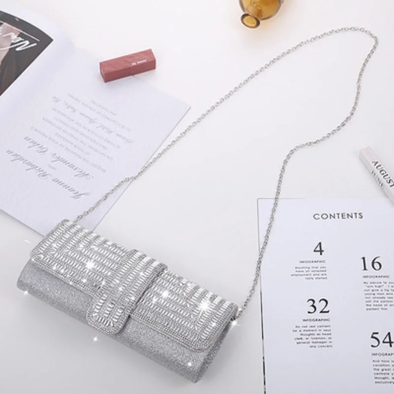 

Women's Party Evening Bag Luxury Wedding Clutch Black Clutch Purse and Handbag with Rhinestone Silver Female Shoulder Bag