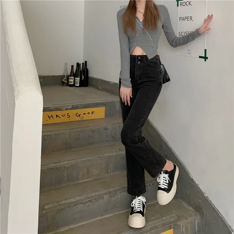 

N3543 High waist denim trousers new elastic slim slim all-match straight pants women's jeans