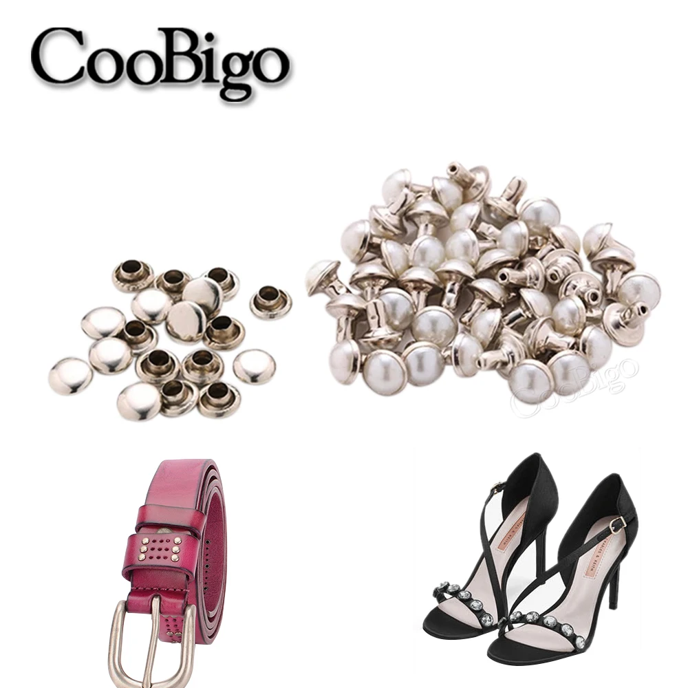 

50x Pearl Metal Double Cap Rivet Stud Spike Bead Garment Clothes Leather Shoes Bags DIY Jewelry Making Decor Accessories 6-10mm